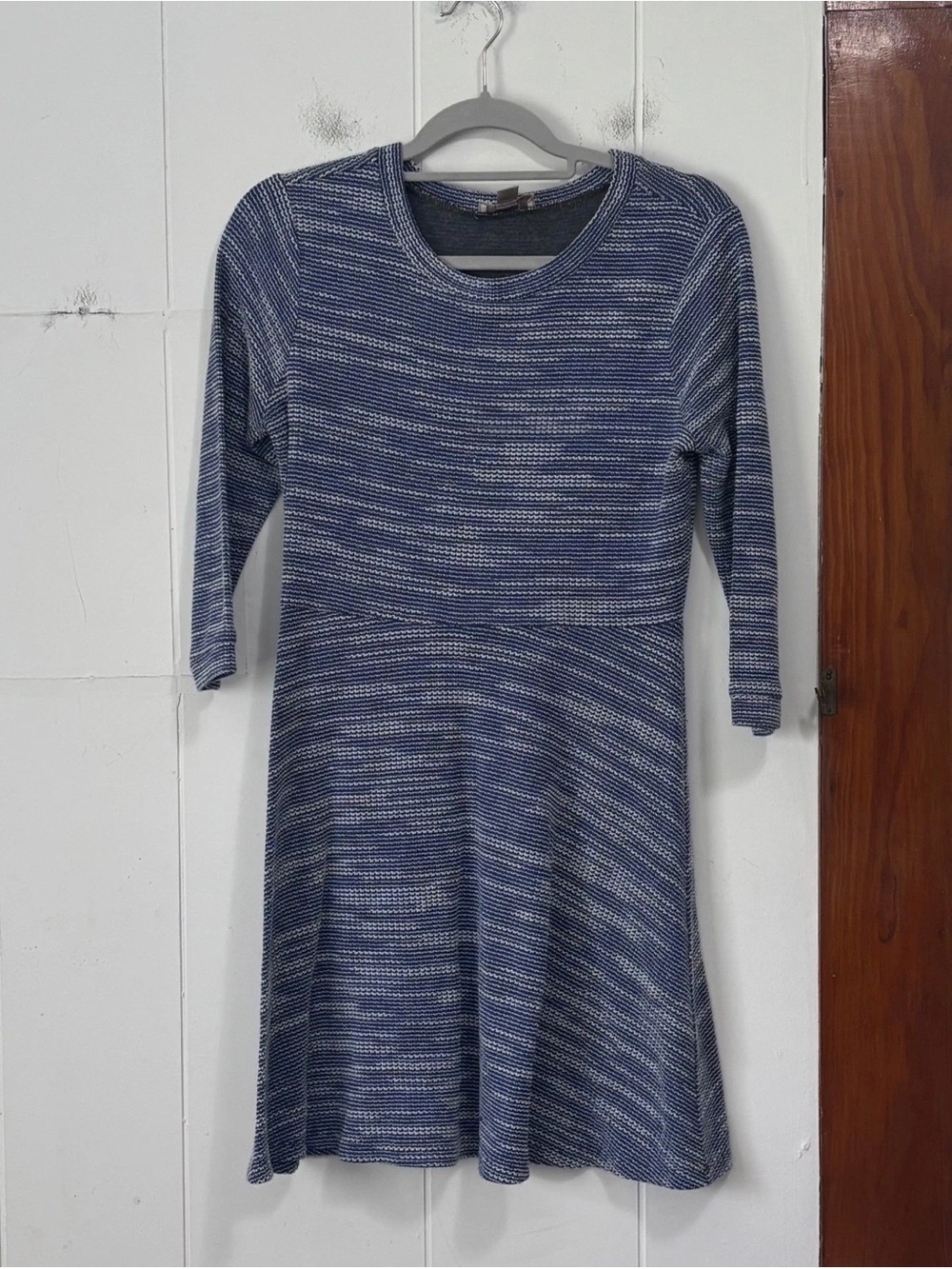 LOFT Petites Blue Marled Knit Fit and Flare Dress